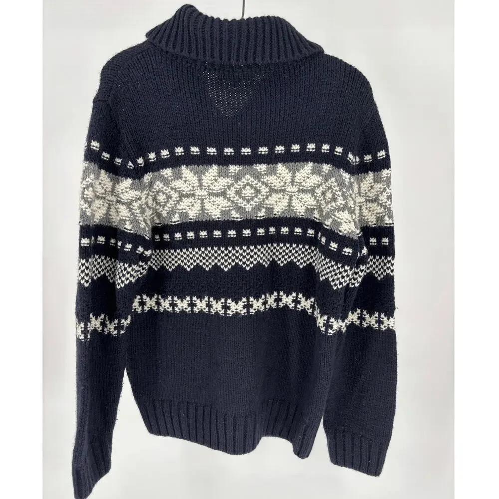 L’uomo Fair Isle Wool Blend Snowflake Sweater, Mens M, Made in Italy, Shawl Neck